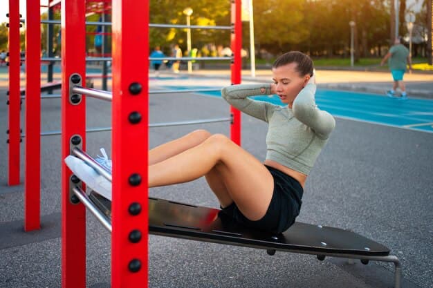 Girl doing exercise on an incline bench